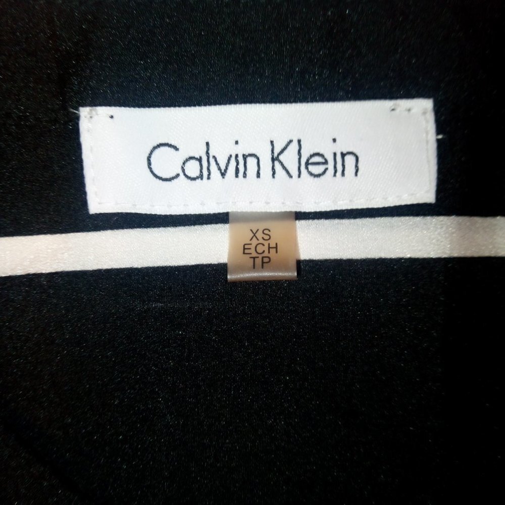 Calvin Klein Striped Button Up Top Women Size XS Black Career Preppy Classic - Picture 3 of 7